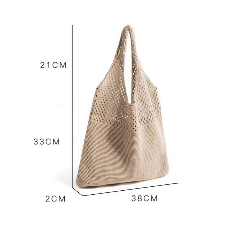 Women Knitted Bag Woven Love Heart Pattern Wool Portable Shoulder Bag Shopping Bags Workers Students Daily Commuter Bags