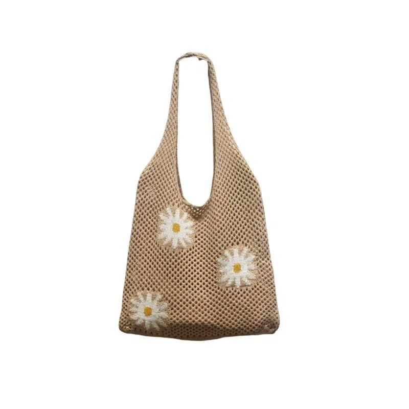 Women Knitted Bag Woven Love Heart Pattern Wool Portable Shoulder Bag Shopping Bags Workers Students Daily Commuter Bags