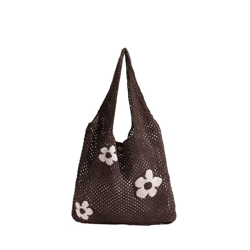 Women Knitted Bag Woven Love Heart Pattern Wool Portable Shoulder Bag Shopping Bags Workers Students Daily Commuter Bags