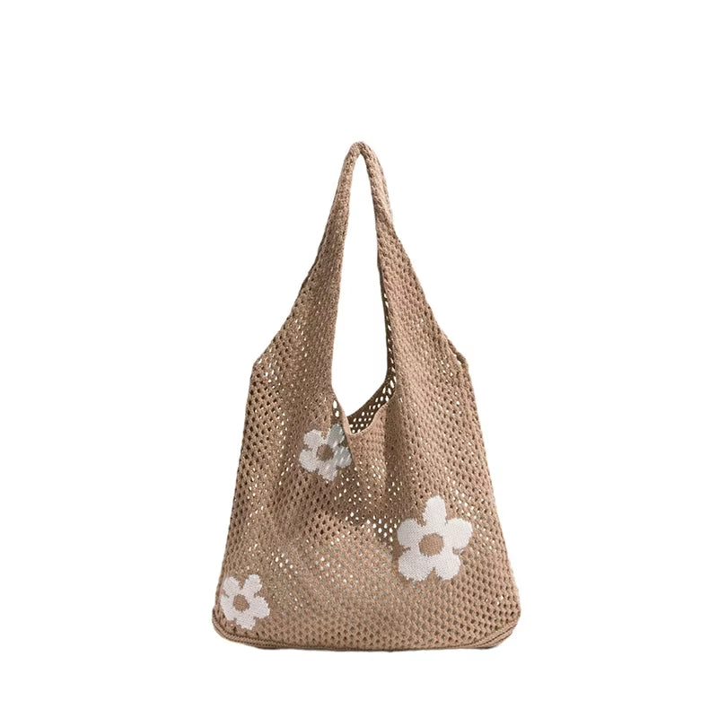 Women Knitted Bag Woven Love Heart Pattern Wool Portable Shoulder Bag Shopping Bags Workers Students Daily Commuter Bags