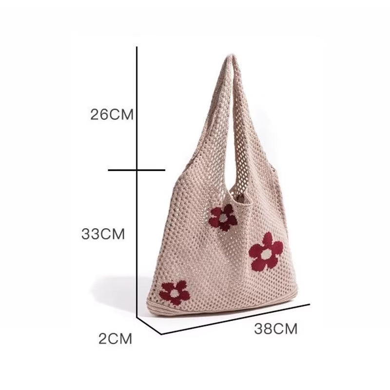 Women Knitted Bag Woven Love Heart Pattern Wool Portable Shoulder Bag Shopping Bags Workers Students Daily Commuter Bags