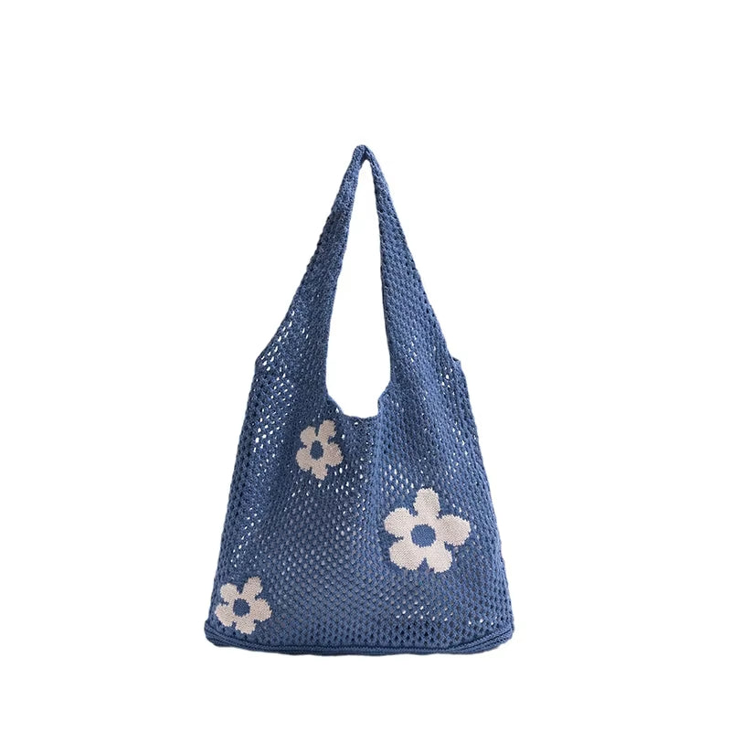 Women Knitted Bag Woven Love Heart Pattern Wool Portable Shoulder Bag Shopping Bags Workers Students Daily Commuter Bags