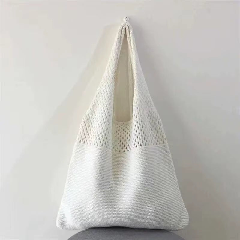 Women Knitted Bag Woven Love Heart Pattern Wool Portable Shoulder Bag Shopping Bags Workers Students Daily Commuter Bags
