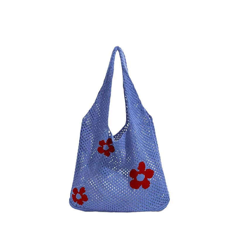 Women Knitted Bag Woven Love Heart Pattern Wool Portable Shoulder Bag Shopping Bags Workers Students Daily Commuter Bags