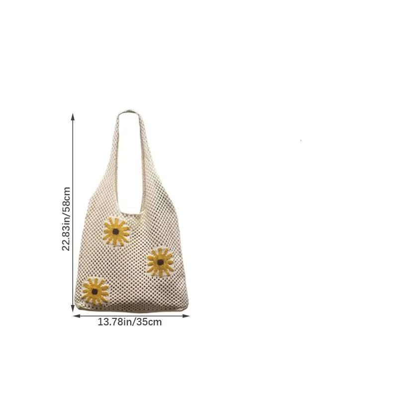 Women Knitted Bag Woven Love Heart Pattern Wool Portable Shoulder Bag Shopping Bags Workers Students Daily Commuter Bags