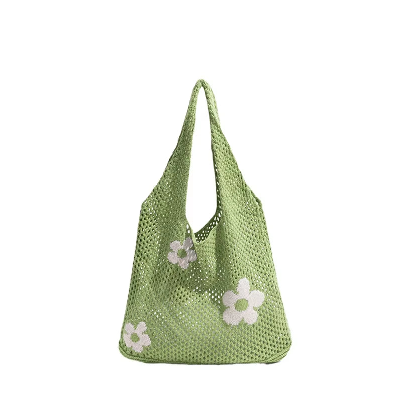 Women Knitted Bag Woven Love Heart Pattern Wool Portable Shoulder Bag Shopping Bags Workers Students Daily Commuter Bags
