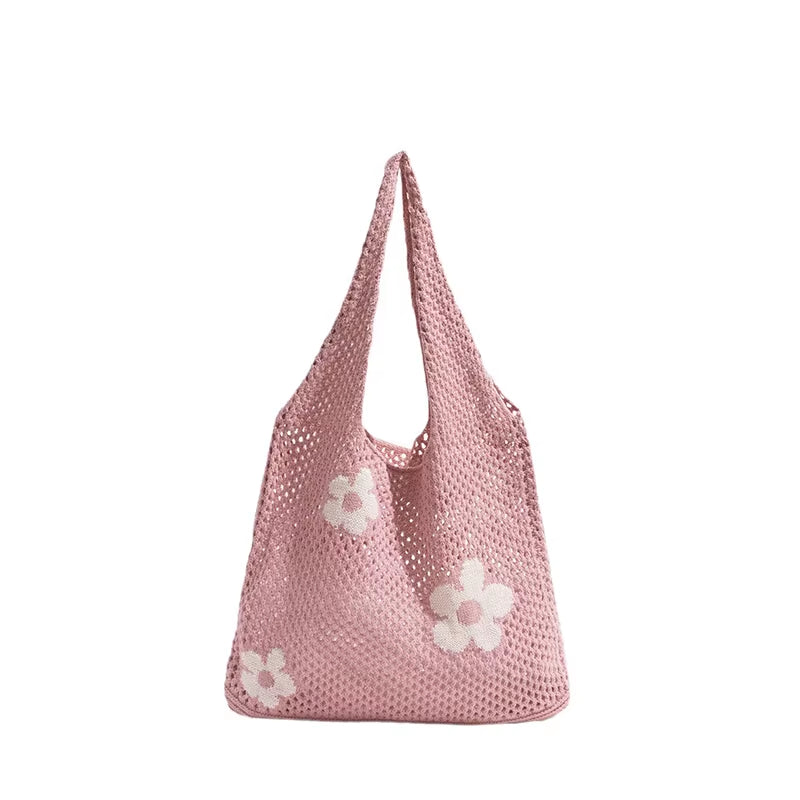 Women Knitted Bag Woven Love Heart Pattern Wool Portable Shoulder Bag Shopping Bags Workers Students Daily Commuter Bags