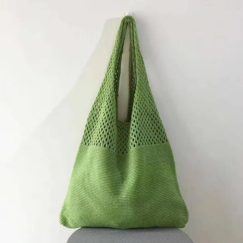 Women Knitted Bag Woven Love Heart Pattern Wool Portable Shoulder Bag Shopping Bags Workers Students Daily Commuter Bags
