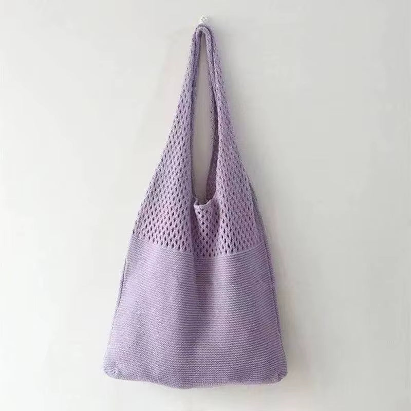 Women Knitted Bag Woven Love Heart Pattern Wool Portable Shoulder Bag Shopping Bags Workers Students Daily Commuter Bags