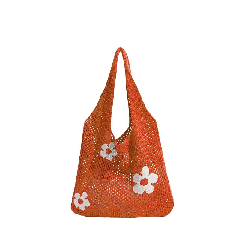 Women Knitted Bag Woven Love Heart Pattern Wool Portable Shoulder Bag Shopping Bags Workers Students Daily Commuter Bags